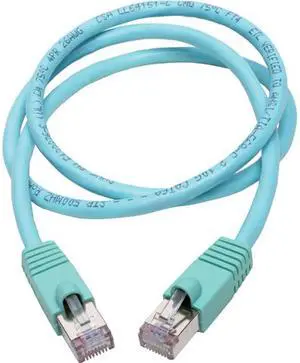 TRIPP LITE N262-002-AQ Cat6a 10G-Certified Snagless Shielded STP Ethernet Cable (RJ45 M/M), PoE, Aqua, 2 ft.