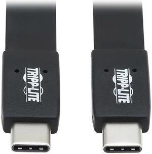 Tripp Lite U420-16N-G25AFL 16 in. Black USB-C Flat Cable (M/M) - USB 3.1 Gen 2 (10 Gbps), 5A Rating, Thunderbolt 3 Compatible, Black, 16 in.