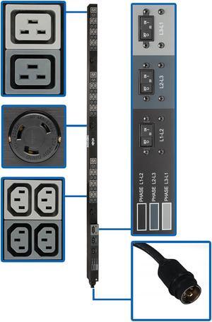 Tripp Lite 14.4kW 208V 3-Phase Basic PDU - 45 Outlets (36 C13, 6 C19, 3 L6-30R), Hubbell 50A CS8365C Input, 6 ft. Cord, 70 in. 0U, TAA (PDU3V6H50A)