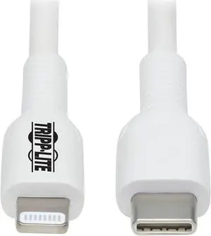 Tripp Lite M102AB-01M-WH Safe-IT USB-C to Lightning Sync/Charge Antibacterial Cable (M/M), MFi Certified, White, 1 m (3.3 ft.)