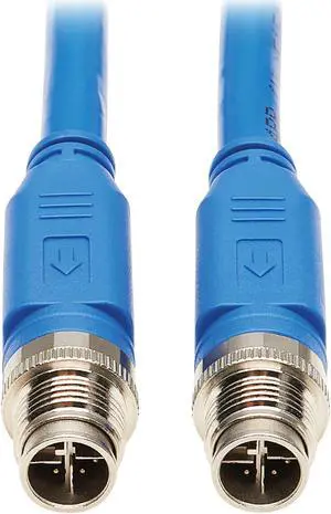 Tripp Lite M12 X-Code Cat6a Shielded Ethernet Cable, 10G F/UTP CMR-LP (M/M), IP68, 60W Power over Ethernet, Blue, 9.8 Feet / 3 Meters (NM12-6A1-03M-BL)