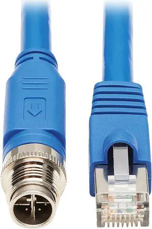 Tripp Lite M12 X-Code Cat6a Shielded Ethernet Cable, M12/RJ45 Cable, 10G F/UTP CMR-LP (M/M), IP68, 60W Power over Ethernet, Blue, 6.6 Feet / 2 Meters (NM12-6A2-02M-BL)