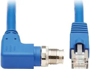 Tripp Lite M12 X-Code Cat6a Shielded Ethernet Cable, Right-Angle M12/RJ45 Cable, 10G F/UTP CMR-LP (M/M), IP68, 60W Power over Ethernet, Blue, 6.6 Feet / 2 Meters(NM12-6A4-02M-BL)