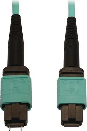 Tripp Lite Multimode Fiber Optic Cable, 50/125 OM3 MTP/MPO (M/F), 12 Fiber, 40/100/400GbE, Aqua, 5 Meters / 16.8 Feet (N842B-05M-12-MF)