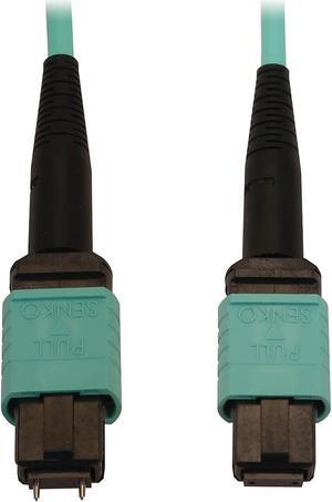 Tripp Lite Multimode Fiber Optic Cable, 50/125 OM3 MTP/MPO (M/F), 12 Fiber, 40/100/400GbE, Aqua, 10 Meters / 32.8 Feet (N842B-10M-12-MF)