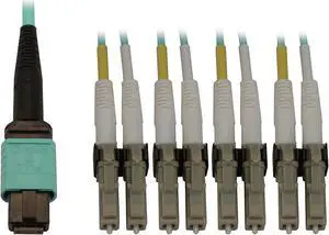 Tripp Lite Switchable Fiber Patch Cable, 50/125 OM3 MTP/MPO to 4x Duplex LC (F/M), 12 Fiber, 40/100/400GbE, LSZH Jacket, Aqua, 5 Meters / 16.4 Feet (N844X-05M-8L-P)