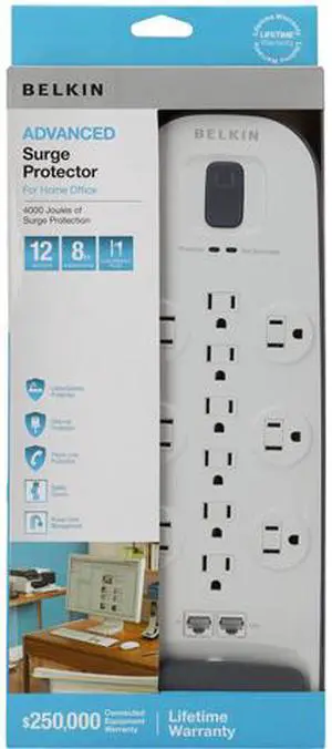 BELKIN BV112234-08 8ft 12 Outlets 3996 j Surge with Ethernet, Cable/Satellite/Telephone Protection