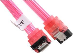 OKGEAR 24" SATA 6 Gbps Cable, Straight to Right Angle W/ Metal Latch,  UV  Red, Backward Compatible 3 Gbps and 1.5 Gbps