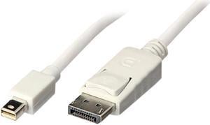 Unirise 3 ft. White Mini DisplayPort Male to Standard DisplayPort Male 3ft Mini Displayport to Displayport Cable Male to Male