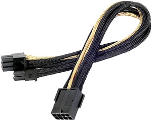 Silverstone SST-PP07-PCIBG 9.84 in. (25cm) Black & Gold 8Pin To 8Pin (6+2) PCIE Sleeved Power Cable Extension Silverstone SST-PP07-PCIBG 9.84 in. (25cm) Black & Gold 8Pin To 8Pin (6+2) PCIE Sleeved Power Cable Extension
