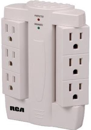 RCA PSWTS6R 6 Outlets 2100 J Wall Tap Surge Protector with 6 Swivel Outlets