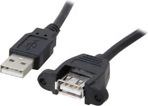 C2G 28061 Panel-Mount USB 2.0 A Male to A Female Cable, Black (1 Feet, 0.30 Meters)