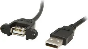 C2G 28062 Panel-Mount USB 2.0 A Male to A Female Cable, Black (1.5 Feet, 0.45 Meters)