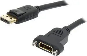 StarTech.com DPPNLFM3 3 ft. Black DisplayPort Male to DisplayPort Female DisplayPort Panel Mount Cable - F/M Male to Female