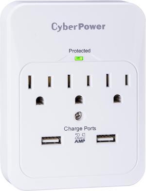 CyberPower CSP300WUR1 Surge Protector 3-AC Outlet with 2 USB Charging Ports