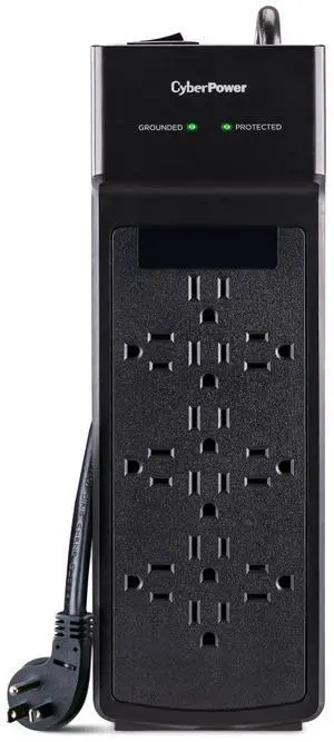 CyberPower CSB1206 Essential 12 - Outlet Surge Protector with 3600 J Surge Suppression, Clamping Voltage 800V, 6 ft Cord, NEMA 5-15P, 45 degrees Offset Right, Black CyberPower CSB1206 Essential 12 - Outlet Surge Protector with 3600 J Surge Suppression, Clamping Voltage 800V, 6 ft Cord, NEMA 5-15P, 45 degrees Offset Right, Black