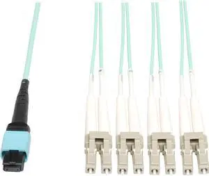Tripp Lite N844-03M-8LC-P MTP / MPO Fan-out Cable, MTP/MPO to 8xLC, 40GbE, 40GBASE-SR4,OM3 Plenum-rated - Aqua, 3M (10-ft.)