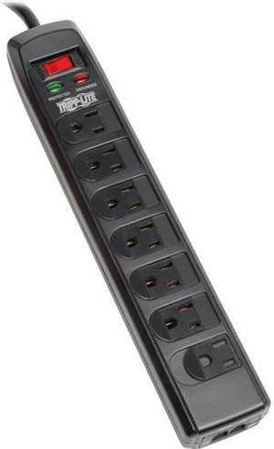Tripp Lite 7-Outlet Surge Protector Power Strip, 6 Feet Cord, 1440 Joules, Tel/Modem Protection, Safety Covers (TLP706TELC)