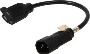 Tripp Lite Model P002-001-10A 1 ft. Black 18AWG SJT, 10A, 125V IEC-320-C14 to NEMA 5-15R Power Cord Male to Female
