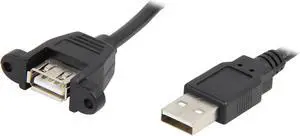 C2G 28064 Panel-Mount USB 2.0 A Male to A Female Cable, Black (3 Feet, 0.91 Meters)