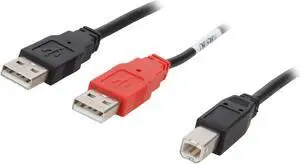 C2G 28108 USB Cable - USB 2.0 One B Male to Two A Male Y-Cable, Black (6 Feet, 1.82 Meters)