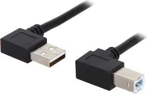 C2G 28109 USB Cable - USB 2.0 Right Angle A Male to B Male Cable, Black (3.3 Feet, 1 Meters)