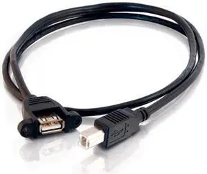 C2G 28068 Panel-Mount USB 2.0 A Female to B Male Cable, Black (2 Feet, 0.6 Meters)
