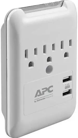 APC PE3WU3 Wall Mount 3 Outlets 540 Joules Wall Tap with 5V, 3.4A 2 Port USB Charger APC PE3WU3 Wall Mount 3 Outlets 540 Joules Wall Tap with 5V, 3.4A 2 Port USB Charger