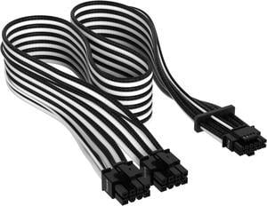 CORSAIR Premium 600W PCIe 5.0 / Gen 5 12VHPWR PSU Cable - Black/White - Fits Type-4 PSUs via Dual 8- pin PCIe - 12+4pin Connector - Mesh Paracord Sleeving