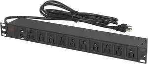 MARUSON Basic PDU, 10 Outlets (5-15R), 120V, 5-15P Plug, 1U Horizontal Rack Mount, 10-Foot Cord, UL Certified & RoHS Compliant (PDU Series) MARUSON Basic PDU, 10 Outlets (5-15R), 120V, 5-15P Plug, 1U Horizontal Rack Mount, 10-Foot Cord, UL Certified & RoHS Compliant (PDU Series)