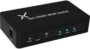 XtremPro 11006 HDMI Switch Ultra Slim 3x1 Ports, 3 in 1 out Aluminum w/ IR Remote & AC Adapter, Supports HDTV, 4K2K 1080P, 720P, Full 3D for PS, Xbox, Nintendo, Projector - Black