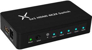 XtremPro 11007 HDMI Switch Ultra Slim 5x1 Ports, 5 in 1 out Aluminium w/ IR Remote & AC Adapter, Supports HDTV, 4K2K 1080P, 720P, Full 3D for PS, Xbox, Nintendo, Projector - Black