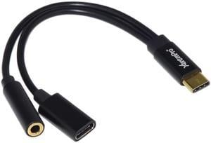 XtremPro 11169 USB Type-C Port to 3.5mm, 2 in 1, Female Audio Jack Headphone and USB-C Cable Adapter - Black
