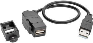 Tripp Lite USB 2.0 Keystone Panel Mount Extension Coupler Cable (M/F) Angled 1ft (U024-001-KPA-BK)
