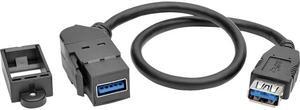 Tripp Lite USB 3.0 Keystone/Panel Mount Coupler Cable (F/F), All-in-One, Angled Connector, Black, 1 ft. (U325-001-KPA-BK)