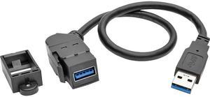 Tripp Lite U324-001-KPA-BK Black USB 3.0 All-in-One Keystone/Panel Mount Extension Cable, Angled Connector