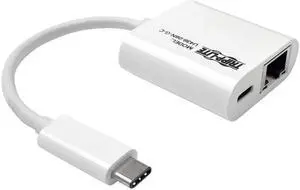 Tripp Lite U436-06N-G-C USB 3.1 Gen 1 USB-C to Gigabit Ethernet NIC Network Adapter with USB-C Charging Port, 10/100/1000 Mbps, White