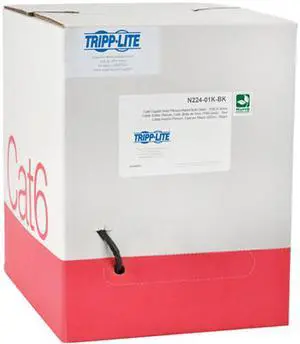 TRIPP LITE N224-01K-BK 1000 ft. Cat 6 Black Gigabit Bulk Solid-Core Plenum-Rated PVC Cable