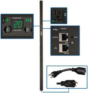 Tripp Lite 1.9 kW Single-Phase Switched PDU, LX Platform, Outlet Monitoring, 120V Outlets (24 x NEMA 5-15/20R), L5-20P Plug, 0U, TAA (PDUMVR20NETLX)