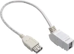 Tripp Lite USB 2.0 All-in-One Keystone/Panel Mount Coupler Cable (F/F), Angled Connector, White, 1 ft. (U060-001-KPA-WH)
