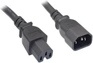 Nippon Labs 14 AWG. Black Color C15 / C14 Power Cord, SJT, 15A, 15 ft. IEC-60320-C15 to IEC-60320-C14 Black Power Cable