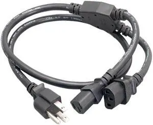 Nippon Labs 16 AWG NEMA 5-15P to C13 Splitter Power Cord, NEMA 5-15P to IEC-60320-C13 x 2, SJT, 3 ft. Black Power Splitter