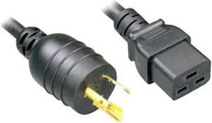 Nippon Labs L6-20P / C19 High Voltage / High Current Power Cord, NEMA L6-20P to IEC-60320-C19, SJT, 12 AWG., 20A, 250V, Black 10 ft. Power Cable