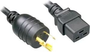 Nippon Labs L6-20P / C19 High Voltage / High Current Power Cord, NEMA L6-20P to IEC-60320-C19, SJT, 12 AWG., 20A, 250V, Black 6 ft. Power Cable