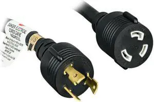 Nippon Labs L5-30P / L5-30R Heavy Duty Power Extension Cord, NEMA L5-30P to NEMA L5-30R, SJT, 10 AWG., 30A, 125V, Black 6 ft. Power Cable