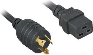 Nippon Labs L5-20P / C19 High Voltage / High Current Power Cord, NEMA L5-20P to IEC-60320-C19, SJT, 12 AWG., 20A, 125V, Black 15 ft. Power Cable