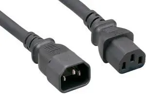 Nippon Labs 16 AWG C13/C14 AC Power Extension Cable, SJT, 13A/250V, IEC-60320-C14 to IEC-60320-C13, Black, 3ft. Power Cord