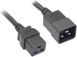 Nippon Labs 14 AWG IEC320 C20 to C19 Universal Jumper Power Cord, SJT, 15A/250V, IEC-60320-C20 to IEC-60320-C19, Black 3ft. Power Cable