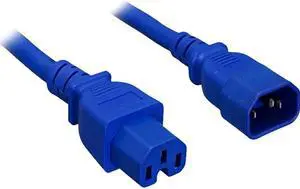 Nippon Labs 14 AWG IEC320 C14/C15 Power Cord, SJT, 15A/250V, IEC-60320-C15 to IEC-60320-C14 Blue 3ft.Power Cable