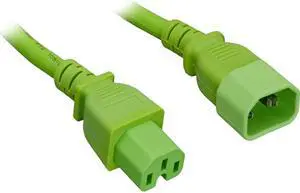 Nippon Labs 14 AWG IEC320 C14/C15 Power Cord, SJT, 15A/250V, IEC-60320-C15 to IEC-60320-C14 Green 2ft.Power Cable